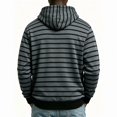 thumbnail image 3 of Men's Striped Henley Hoodie, Long Sleeve Button Placket Drawstring Pullover Hooded Sweatshirt, 3 of 7