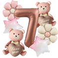 thumbnail image 6 of The heart-hold bear balloon set comes with sunflower and pink-white star balloons, suitable for birthday parties or anniversary decorations., 6 of 10