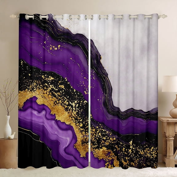 jejeloiu Fulid Striped Artistic Curtains Pack of 2 (42x84 Each),Marble Texture Curtains Blackout,Purple Gold Black Bedroom Curtains For Men Women,Breathable Home Decor
