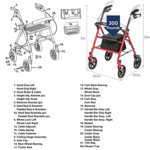 Drive Medical Rollator Walker with Seat 7.5" Wheels and Fold Up