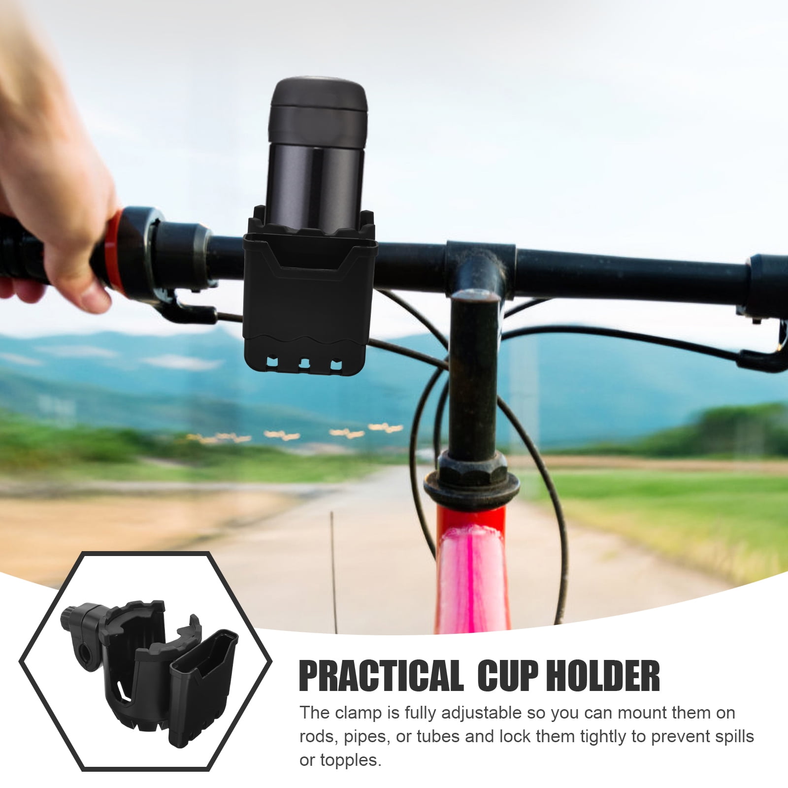 Supvox Adjustable Wheelchair Cup Holder Black ABS for Strollers and Walkers 5Pcs