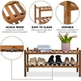 thumbnail image 4 of Natural Acacia Wood 2-Tier Folding Shoe Rack - Space-Saving Wooden Shoe Organizer Shelf for Entryway, Hallway, Mudroom, or Closet - Compact Indoor Storage for Footwear & More, 4 of 7