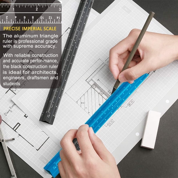 Règle Architecte Triangulaire Robin Goods Aluminium - Noire, Petites échelles - Dessin Technique
