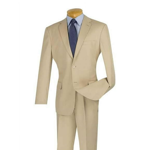 Men's Cheap Slim Fit Notch Lapel 2 Button Beige Suit With Flat Front Pant Cheap Priced Suits For Men