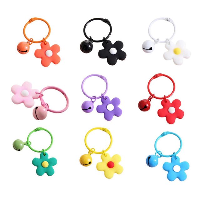 Flower Keychain Bell Charm Miniature Key Ring for Bags and Keys Multiple Candy Color Floral Pendant Keyring Accessory