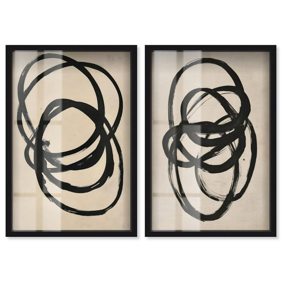 Neutral Minimalist Harmony 2 Panel Set Shadowbox Print Minimalist Wall Decor by Art Remedy, Black Frame, 10 x 15