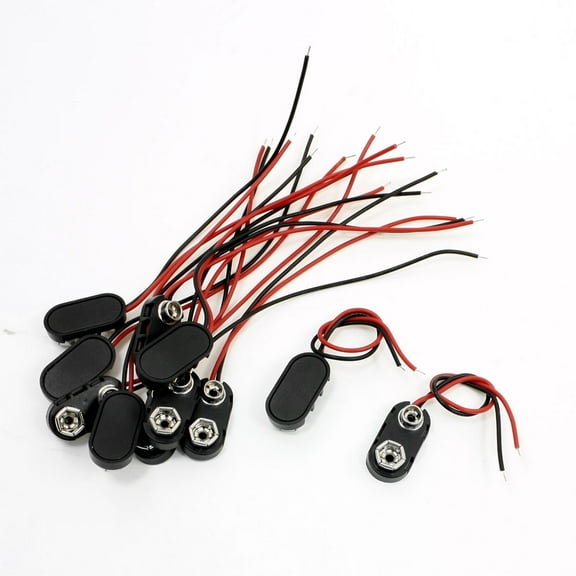 Unique Bargains 10 Pcs 10cm Long Short Cable T Type Wired 9V Batteries Clip Connectors Holder