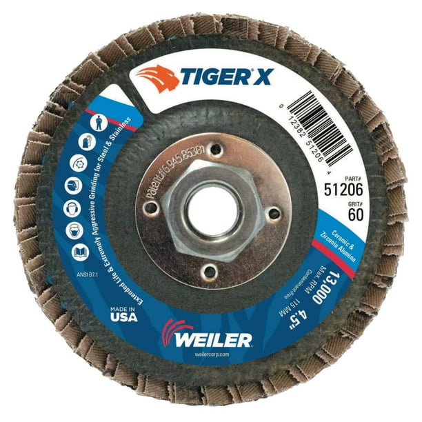 TIGER X Flap Disc, 4 1/2 in Angled, 60 Grit, 5/8 in 11 Arbor