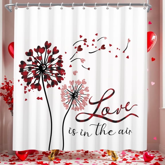 Valentines Day Shower Curtain,Dandelion and Love Heart Bathroom Curtain with Hooks 72"x72"
