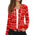 thumbnail image 4 of Women's Fashion Christmas Print Casual Zip-Up Long-Sleeve Hooded Jacket, for Outdoor Activities and Daily Use,Red,L, 4 of 6