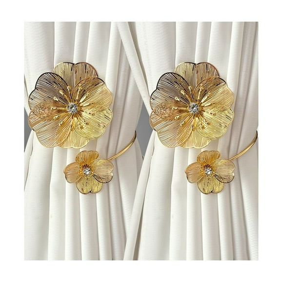 MAE Gold Flower Alloy Decorative Curtain Clips & Ties for Living Room, Bedroom, Kitchen Windows