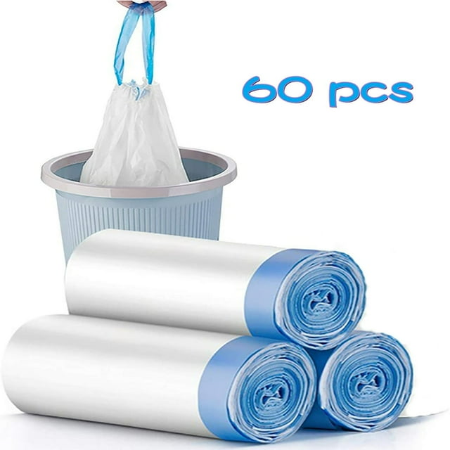 60PCS 4 Gallon Trash Bags - Drawstring small trash Bags for Bathroom Kitchen Bedroom Office