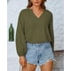 thumbnail image 4 of Blusa BTFBM Boho para mujer, cuello en V, gasa, manga larga, color verde militar, 4 of 9