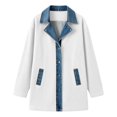thumbnail image 2 of Women's Denim Patchwork Cardigan Jacket Long Sleeve Button Down Lapel Casual Outerwear with Pockets, 2 of 8