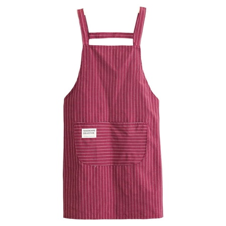 

VEAREAR Cooking Apron Stripe Printing Front Pocket Sleeveless Anti-dirty Kitchen Women Doing Housework Clothes Protector Apron Daily Use