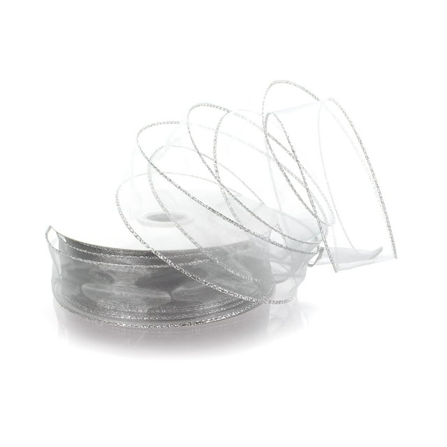 Ribbon Traditions 1.5" Wired Sheer Organza Ribbon Silver 50 Yards