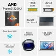 thumbnail image 5 of 15.6" Touchscreen Laptop,512GB SSD 16GB RAM,Windows 11 Pro,360° Foldable 2 in 1 NoteBook Computer,AMD Ryzen R3 3200U(Up to 3.5 GHz),Office 365,Blacklit Keyboard,FHD Display, 5 of 9