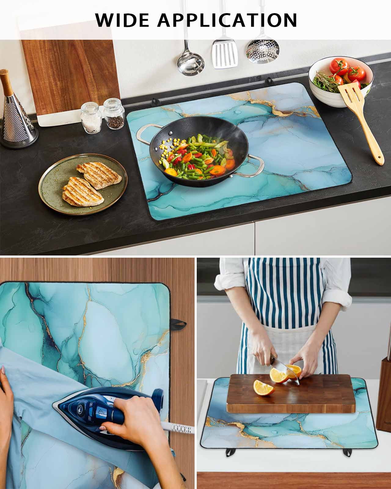 nqOlkjepod Large Induction Cooktop Protector Mat 24"x21", Teal Marble Stove Top Covers for Electric Stove, Contemporary Ink Painted Abstract Art Stove Burner Cover Mats, Glass Top Stove Cover