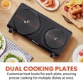 thumbnail image 3 of Elite Gourmet EDB-302BF# - Quemador de hierro fundido doble, placa caliente eléctrica de 1500 vatios, controles de temperatura, luces indicadoras de alimentación, fácil de limpiar, color negro, 3 of 5