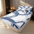 thumbnail image 3 of Erosebridal Geometric Circle Zipper Queen Comforter Set with Fitted Sheet and 2 Pillowcases, Abstract Swirl Line Zipper Bedding Set, Blue White, Navy Reversible, 3 of 7