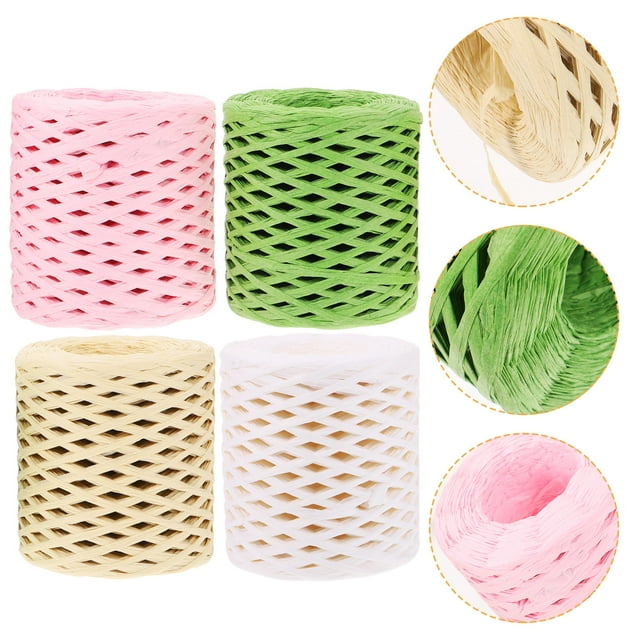 IFANLANDOR Raffia Paper Ribbons for Diy Accessory 4 Rolls Green Grass Color