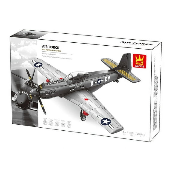 Wange P-51 Mustang Fighter WW2 Airplane Building Block Set, Military Airplane, 256 ABS Pieces