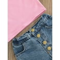 thumbnail image 6 of Bagilaanoe Toddler Baby Girls Summer 2Pcs Outfit Pink Sleeveless One Shoulder Tops + Ripped Denim Shorts 1T 2T 3T 4T 5T 6T Casual Set for Kids, 6 of 7