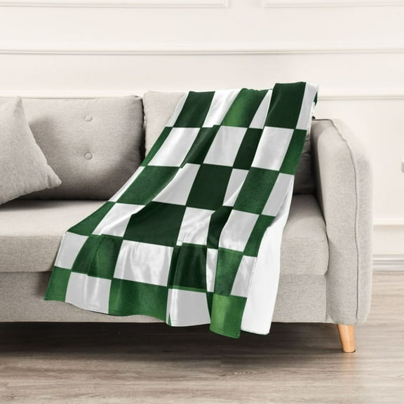 Green and White Squares Texture Throw Blanket 60" x 90" Soft and Warm Blankets for Couch Sofa and Bed