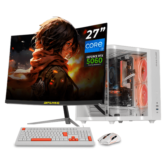 PC Gamer Completa IA DXT GAMING NVIDIA GeForce RTX 5060 Intel Core i7 14700F 16GB DDR5 SSD 1TB Monitor Curvo 27 180Hz WIFI BT White Productividad Versátil Acelerada con IA