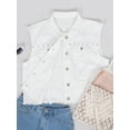 thumbnail image 3 of Womens Juniors Cotton Denim Blue Sleeveless Crop Jacket Jean Vest, Off-white, Medium, 3 of 7