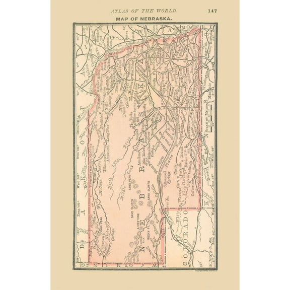 Historic State Map - Nebraska - Alden 1886 - 23 x 35.28 - Vintage Wall Art