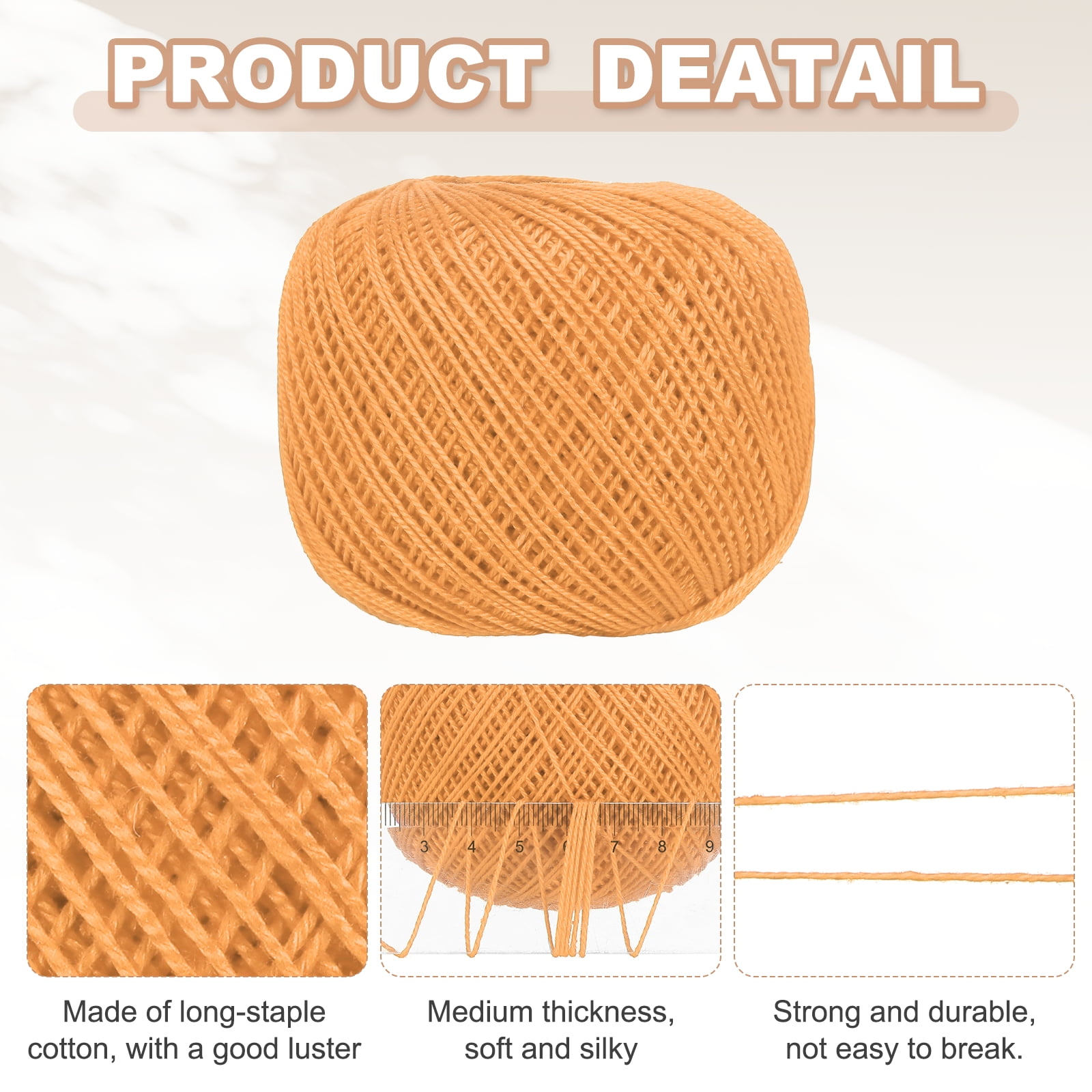 3 Rolls 164 Yards Size 3 Orange Pearl Cotton Crochet Thread Lace Weight Yarn Tatting Thread for Crocheting Knitting Embroidery Sewing