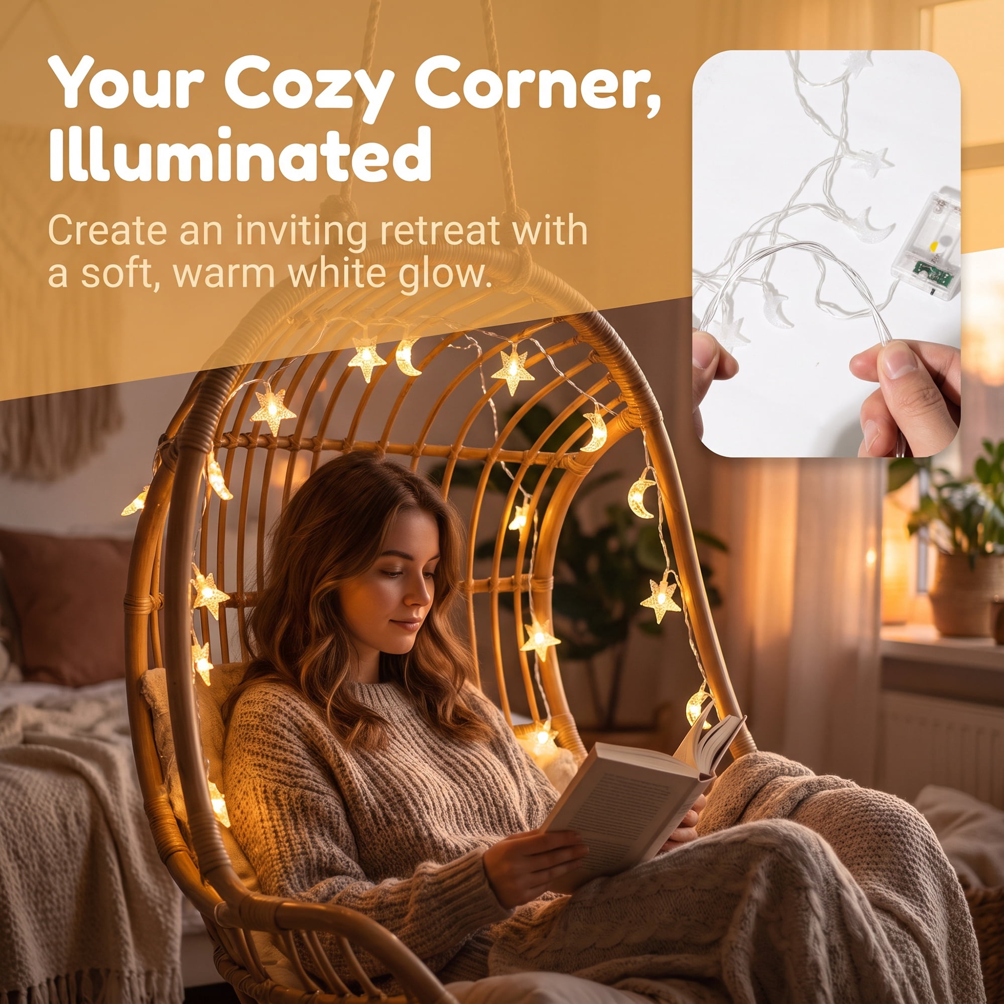 Unique Bargains Star and Moon Fairy Light with Flexible Wire 9.8 ft Battery Operated