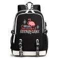 thumbnail image 2 of Flamingo-Patterned Large Capacity Casual Backpack with USB Charging Port - Perfect for Outdoor Travel!, 2 of 5