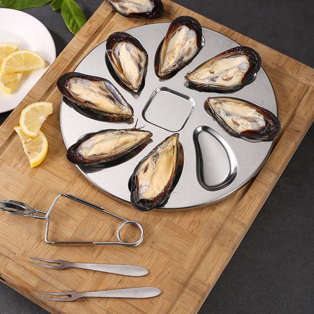 REOFLYUP 1ensemble Assiette à Huîtres Multifonction en Acier Inoxydable avec Plat à Escargots et Outil d'Ouverture