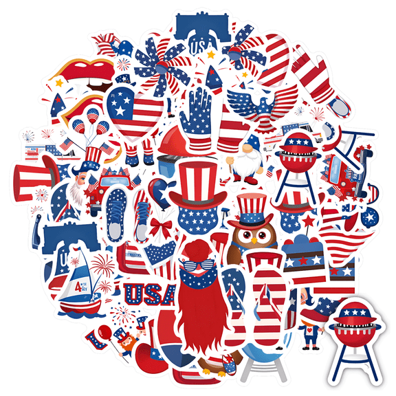 35pcs-50pcs Patriotic Stationery Stickers USA Celebration Stickers American Kids Stickers for Laptops Notebooks Suitcases