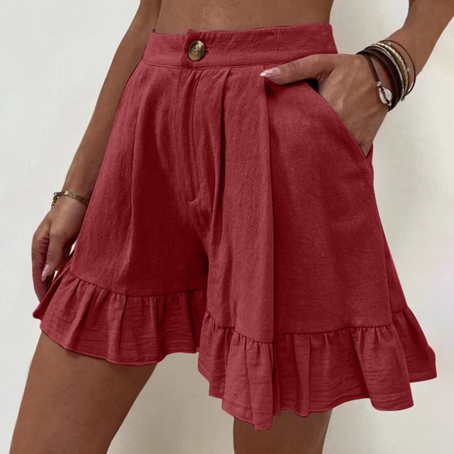 zanvin Women's Fashion Solid Color Casual Wide Leg Ruffle High Waist Shorts, Graduation Gifts,