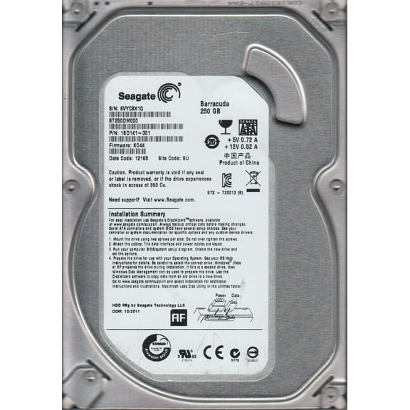 ST250DM000, 6VY, SU, PN 1BD141-301, FW KC44, Seagate 250GB SATA 3.5 Hard Drive