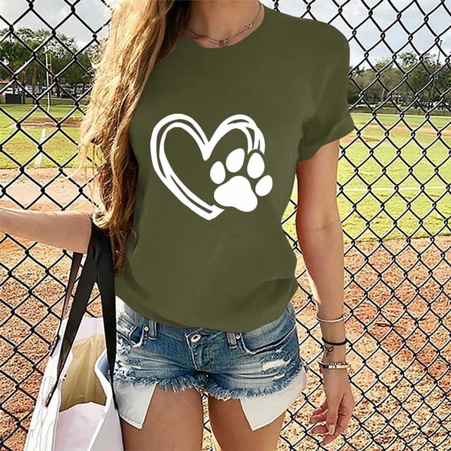 Pisexur T-shirt de la Saint-Valentin Haut Mode Femme Décontracté Col Rond Blouse Imprimée T-shirt à Manches Courtes Hauts d'Été