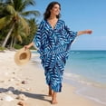 thumbnail image 3 of XYZCANDO Kaftan Dresses for Women V-Neck Swimsuit Cover Up Plus Size Beach Caftan Lounge Dress Flowy Batwing Sleeve Beach Cover Ups Blue Tropical Leaves Resort Wear for Travel Vacation, 3 of 7