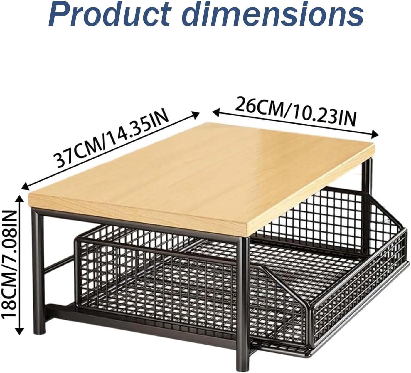 Kitchen Countertop Organizer with Drawer & Wire Basket, Hardwood Shelf, Sliding Drawer, Space-Saving Kitchen Pantry Organizer with Counter Shelf