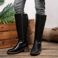 thumbnail image 2 of Xfvqtps Knee High Boots for Women Wide Calf Side Zipper Block Low Heel Faux Leather Tall Boots, 2 of 9