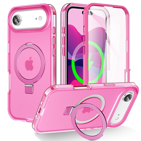 ELEHOLD for iPhone Air Magnetic Case,Compatible with Mag Safe Accessory Invisible Stand Built-in Screen Protector Military Drop Protection Shockproof Frosted Translucent Case,Rose