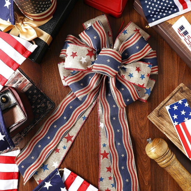 Fiudx Lazo Del Día de La Independencia, Decoración con Diseño Vibrante de La Bandera de Ee. Uu., Material de Poliéster Duradero, Estructura En Capas Llamativa, Ideal para Fiestas En Casa, Realza El A