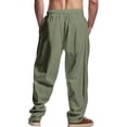thumbnail image 4 of Homeyce Mens Linen Pants Elastic Waist Drawstring Straight Leg Pants with Deep Pockets Linen Cotton Trousers Beach Casual Cotton Summer Lightweight Linen Dress Trousers,Green 3XL, 4 of 4