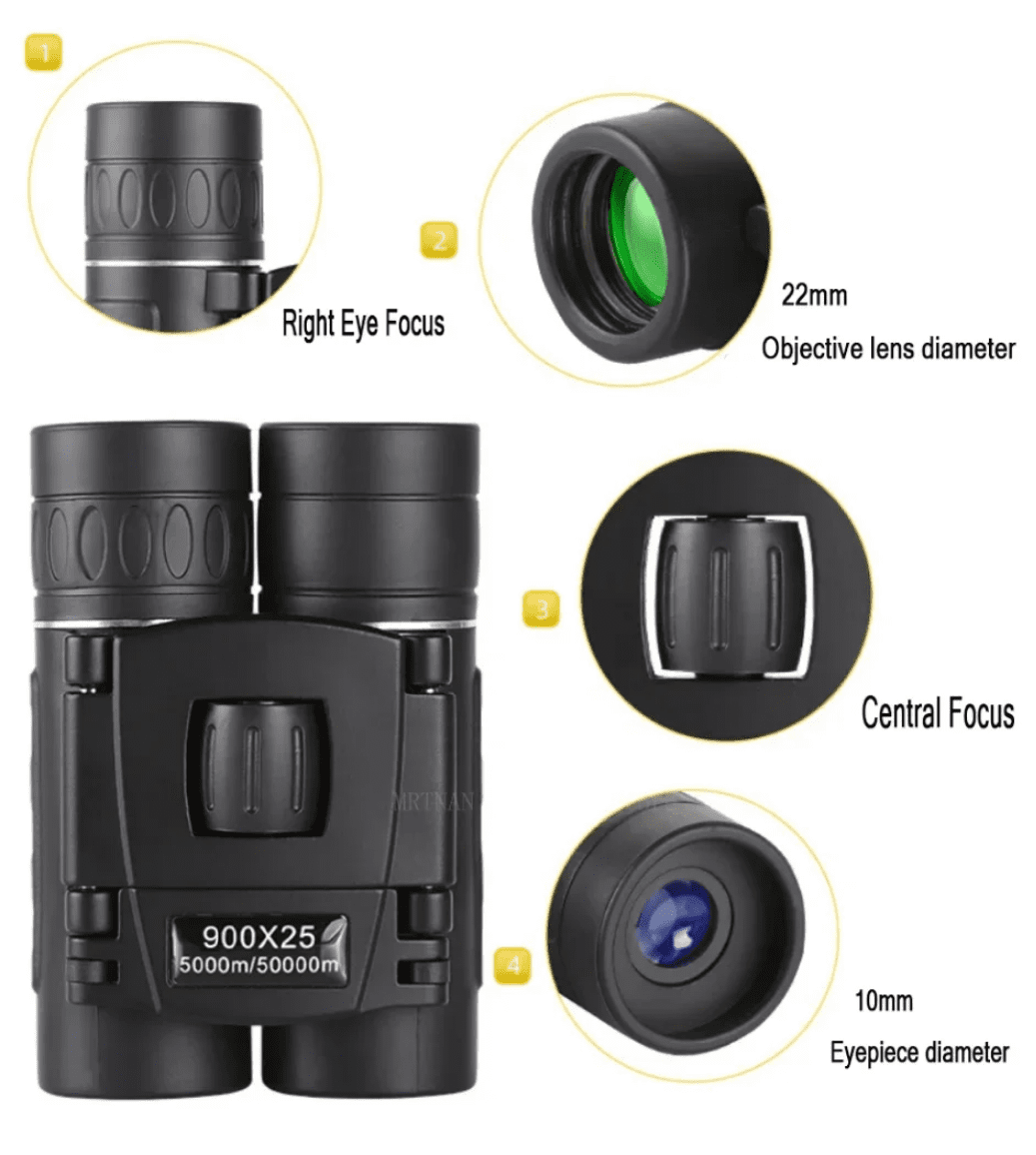 900x25 HD Zoom Portable Powerful Binoculars Long Range BAK4 Telescope Folding Low Light Binoculars for Hunting Camping