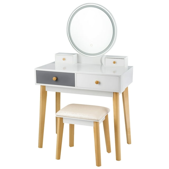 Patiojoy Vanity Table Set 3 Color Adjustable LED Light Detachable Mirror