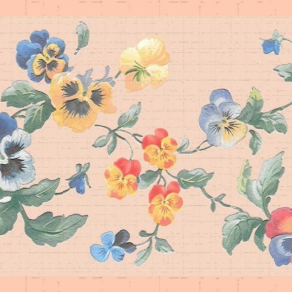 Dundee Deco's Peel and Stick Wallpaper Border - Floral Yellow Green Purple Flowers on Vines Wall Border Retro Design, 15 ft x 7 in, Self Adhesive