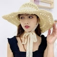 thumbnail image 5 of SikaFu Straw Hat Large Wide Brim Beach Hat Women Lace Band Packable Summer Sun Hat Ladies Crochet Panama Bucket Hat Floppy Cap, 5 of 6