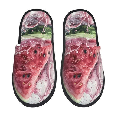Balery Watermelon Splash Realism Art Slient Indoor Furry Fleece Comfort House Shoes Soft Non-Slip Home Shoes Cotton slippers House Slippers-- Medium